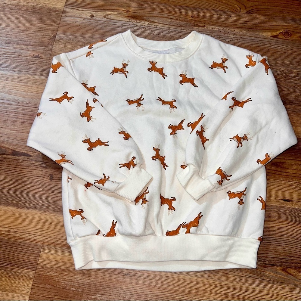 Old Navy little girls sweatshirt, cream with deer, size 6T